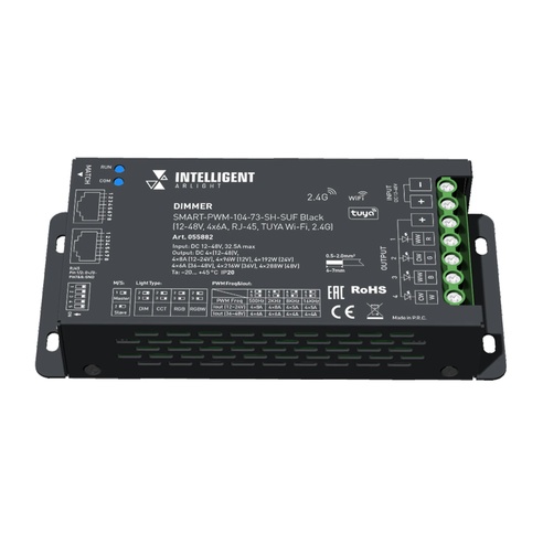 INTELLIGENT ARLIGHT Диммер SMART-PWM-104-73-SH-SUF Black (12-48V, 4x6A, RJ-45, TUYA Wi-Fi, 2.4G) (IARL, IP20 Металл, 5 лет)