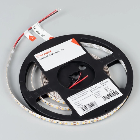 Лента FC-A120-8mm 24V Warm2700-CX1 (10 W/m, IP20, 5m) (Arlight, резка 1 светодиод)