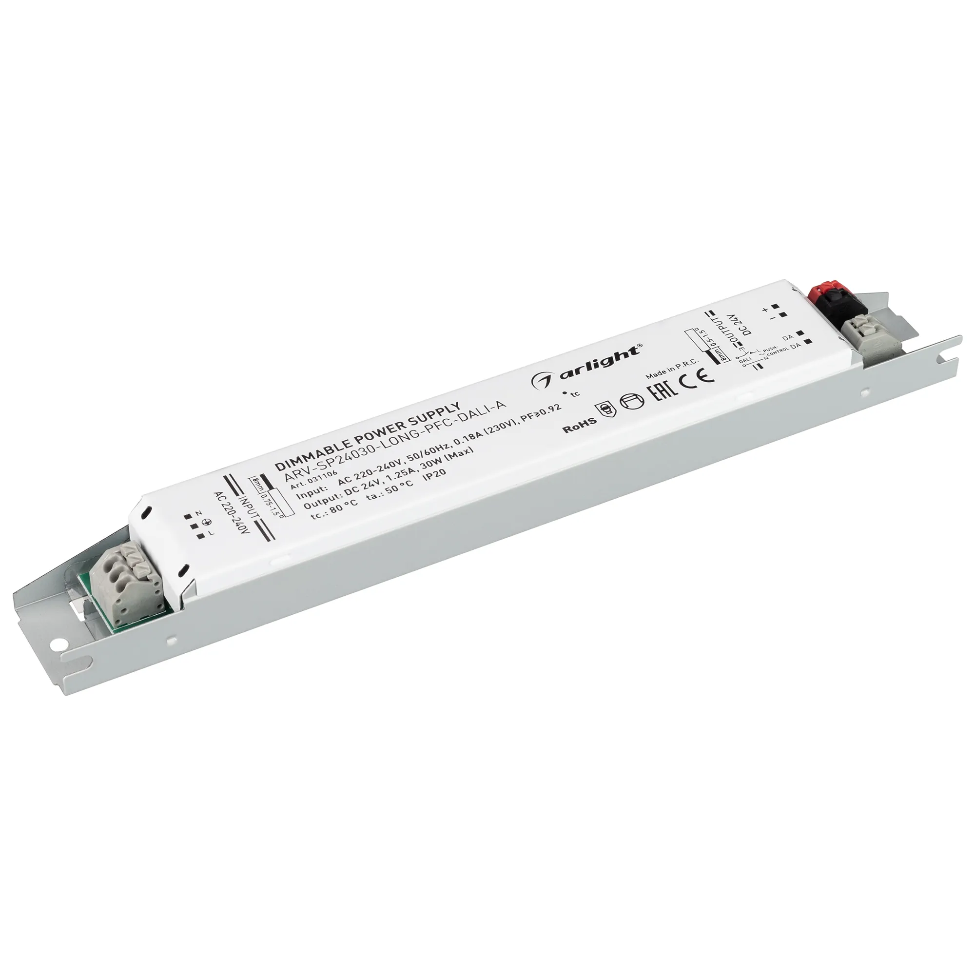 Блок питания ARV-SP24030-LONG-PFC-DALI-A (24V, 1.25A, 30W) (Arlight, IP20 Металл, 5 лет) - изображение товара