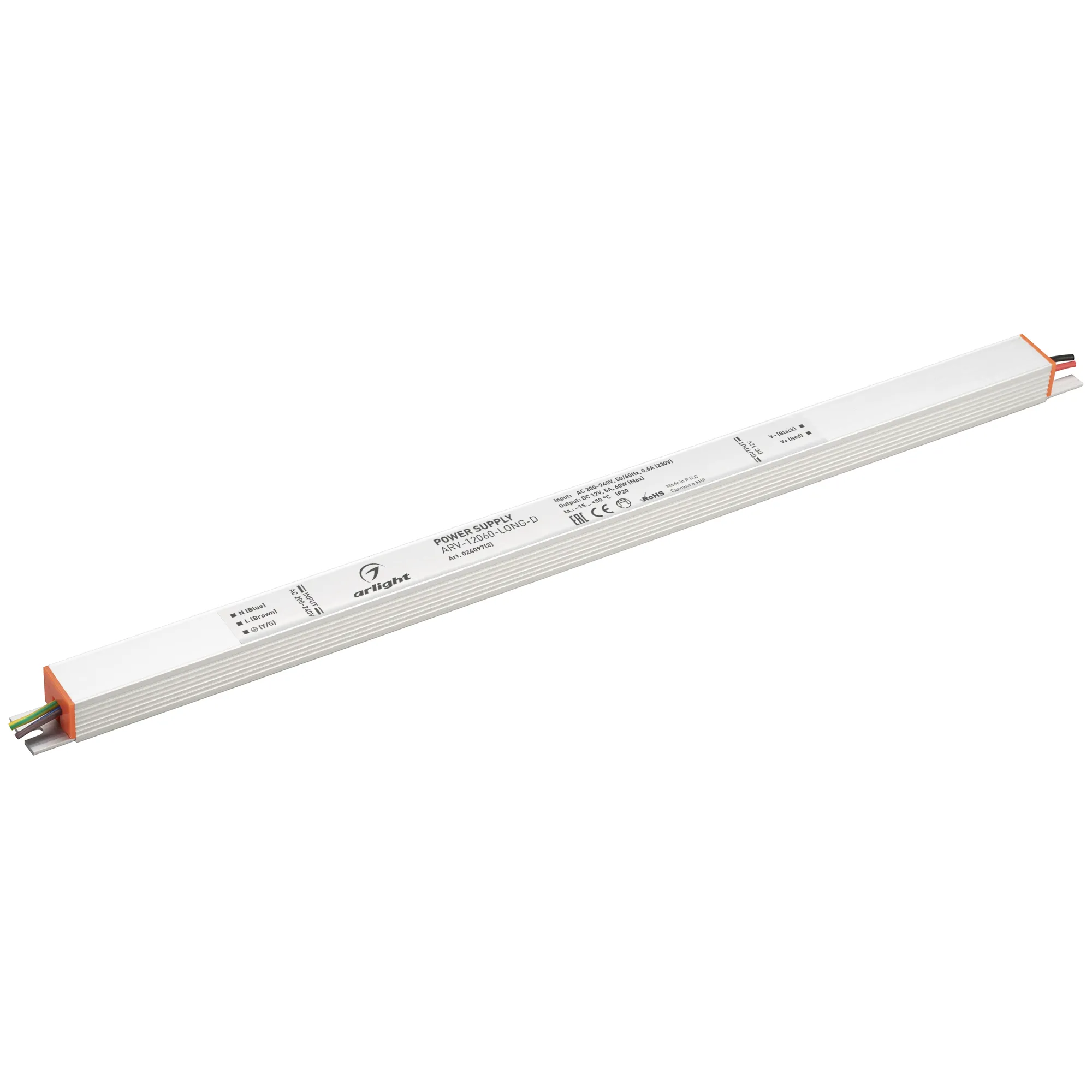 Блок питания ARV-12060-LONG-D (12V, 5A, 60W) (Arlight, IP20 Металл, 3 года) - изображение товара